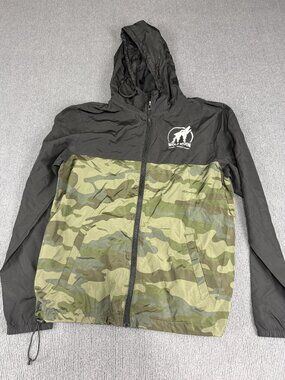 Wolf Moon Mens Camo & Black Full Zip Hooded Windbreaker M